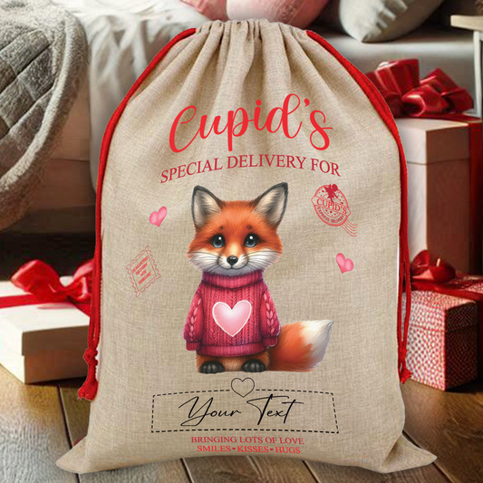 Personalised Animal Love Heart Valentine Anniversary Gift Sack - Fox