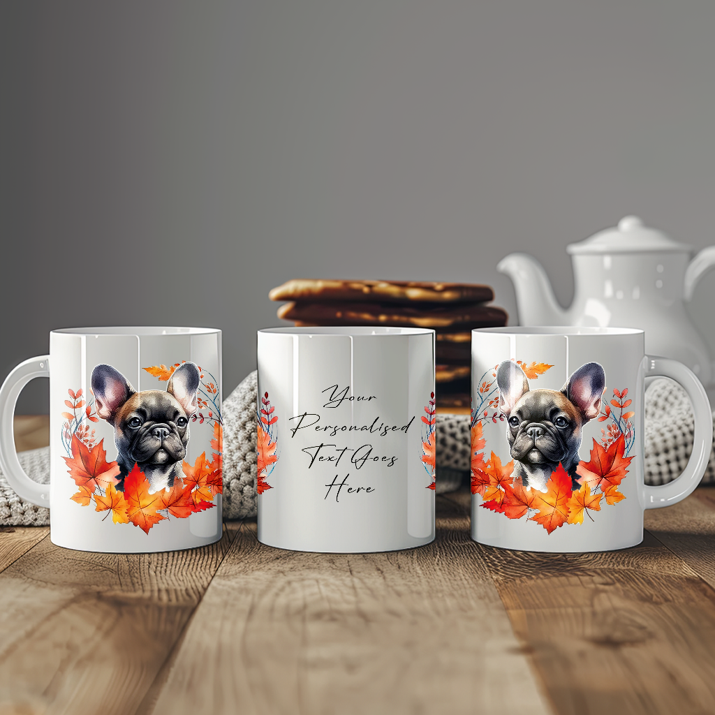 Personalised French Bulldog in an Autumn wreath - Keepsake Mug, ideal gift for Birthday and Christmas Gift, by Floppsie Moppsie – floppsiemoppsie at floppsiemoppsie.co.uk