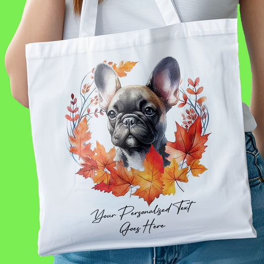 Personalised Dog Autumn Wreath French Bulldog Tote Bag