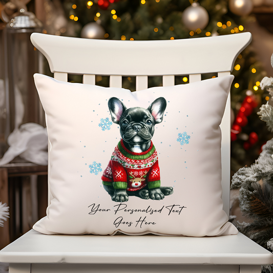 Personalised Black French Bulldog Dog Christmas Jumper Cushion Cover Gift