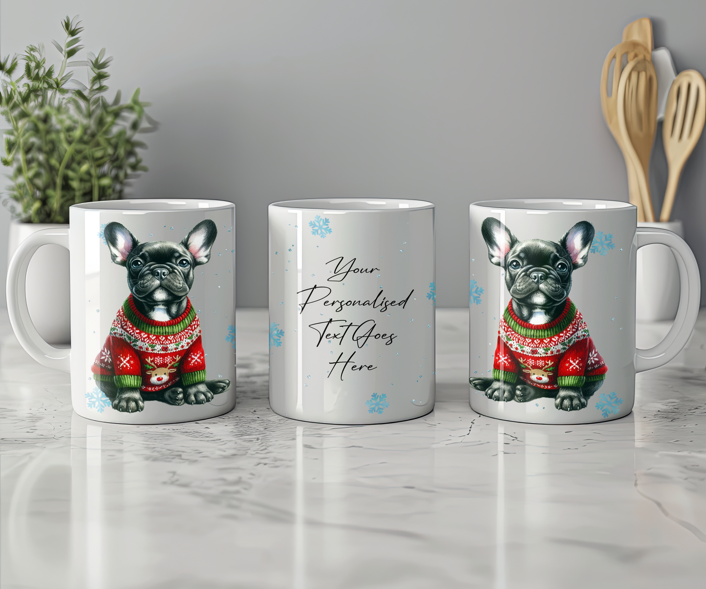 Personalised Black French Bulldog - Dog Christmas Jumper Gift Mug