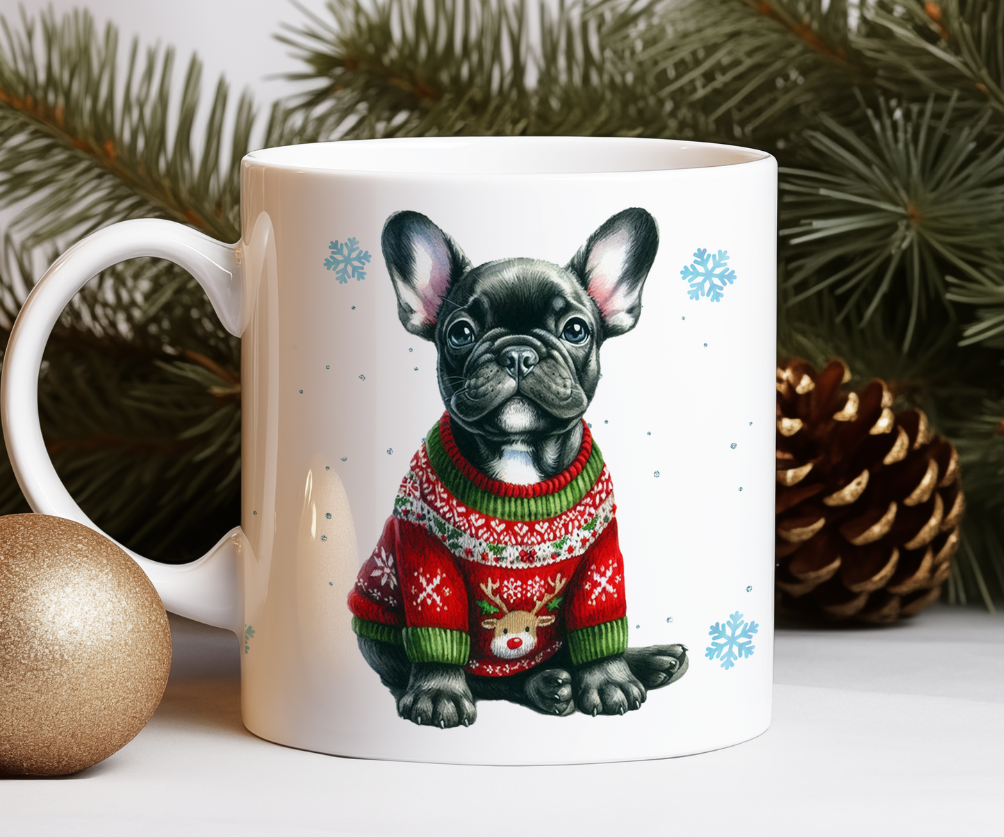 Personalised Black French Bulldog - Dog Christmas Jumper Gift Mug