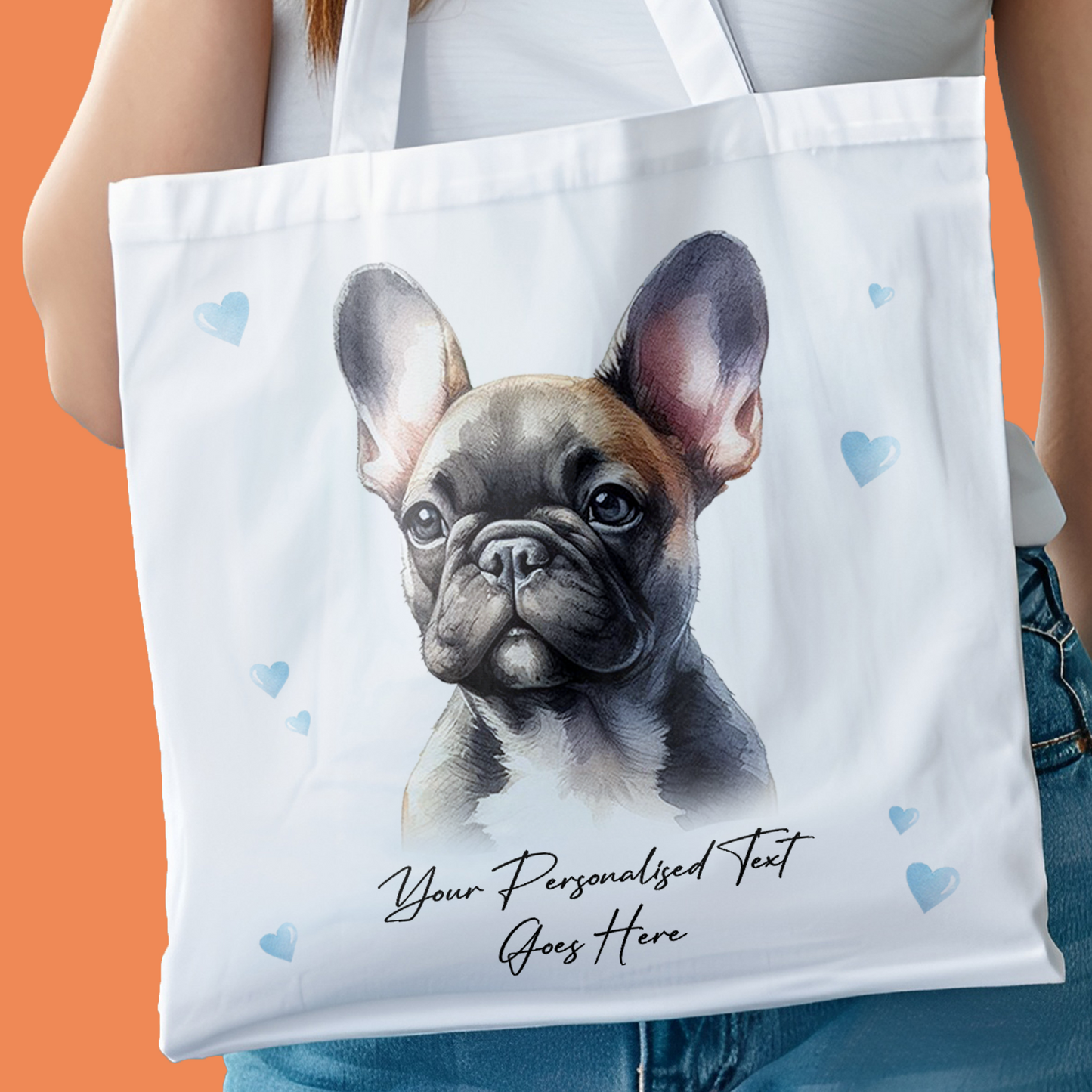 Personalised Dog Love Hearts French Bulldog Tote Bag