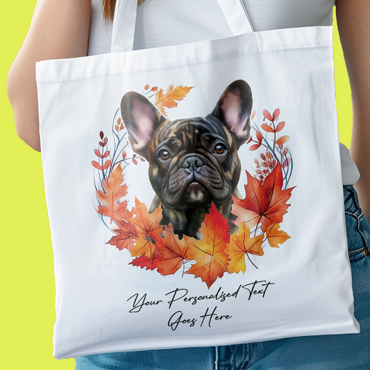 Personalised Dog Autumn Wreath Brindle French Bulldog Tote Bag