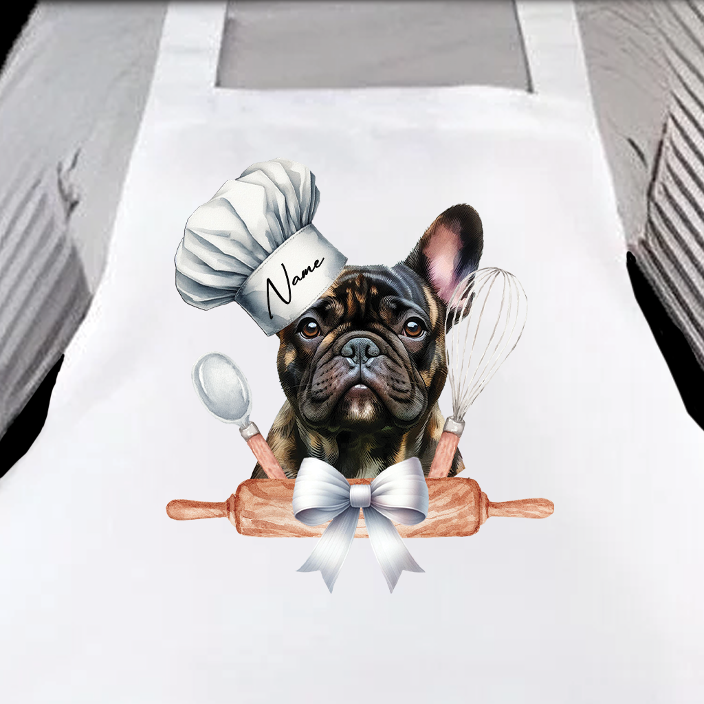 Personalised Pet Chef Dog - Brindle French Bulldog - Keepsake Gift Kitchen Baking Cooking Apron, by Floppsie Moppsie – floppsiemoppsie at floppsiemoppsie.co.uk