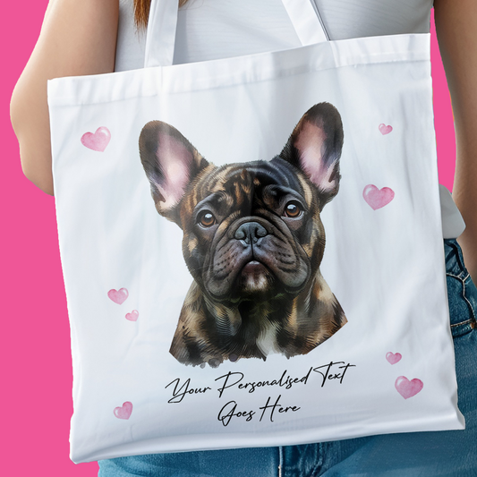 Personalised Dog Love Hearts Brindle French Bulldog Tote Bag