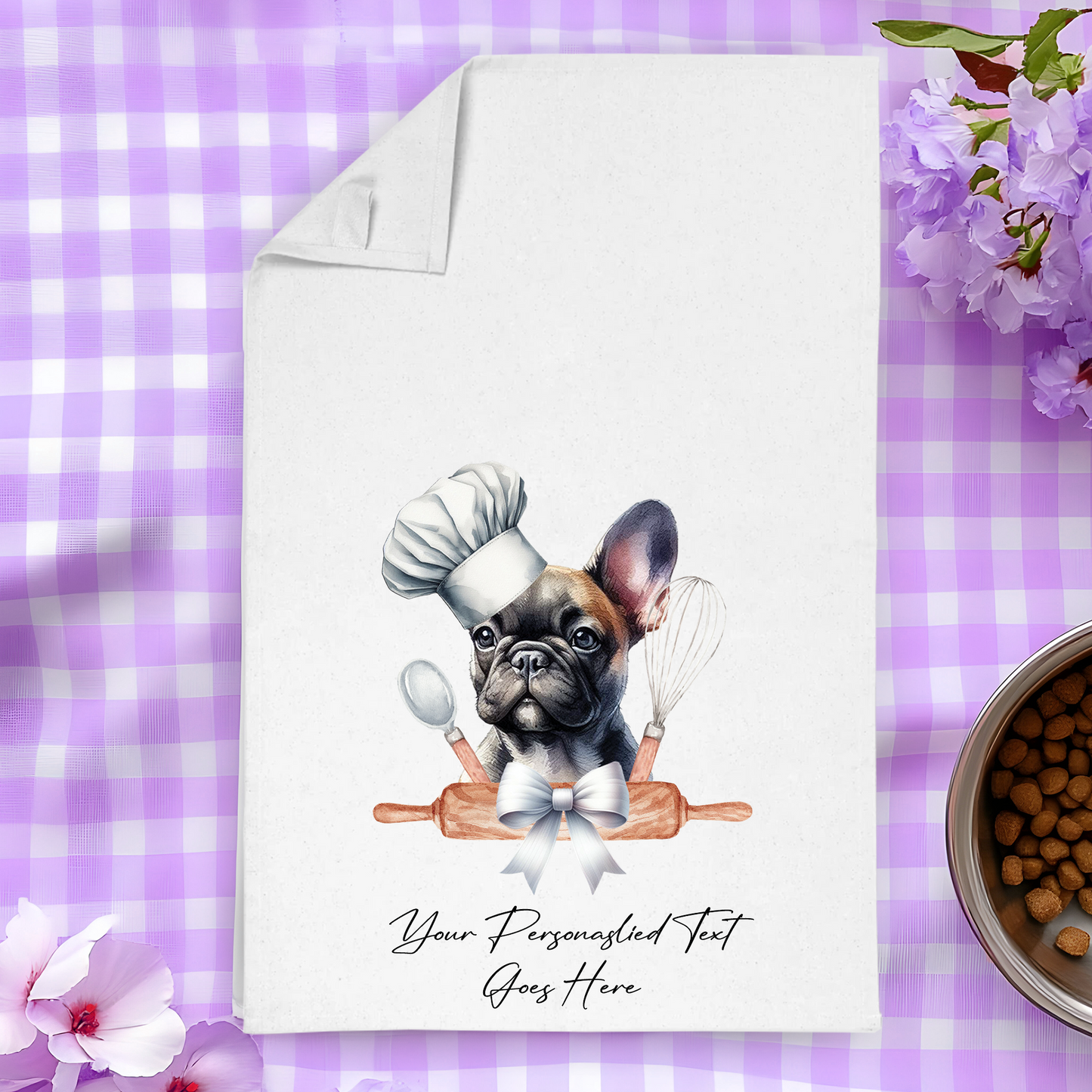 Personalised Dog In Chef Hat Gift Tea Towel -  French Bulldog