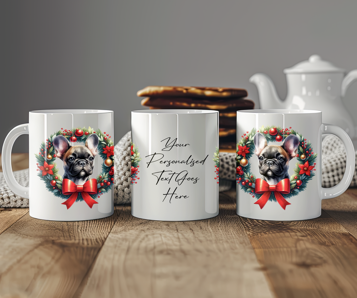 Personalised French Bulldog Dog Christmas Wreath Gift Mug