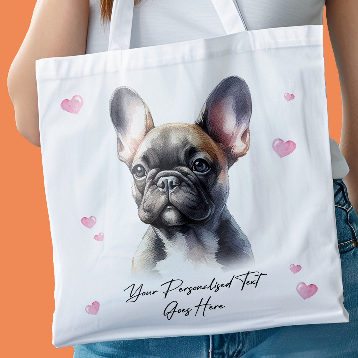 Personalised Dog Love Hearts French Bulldog Tote Bag