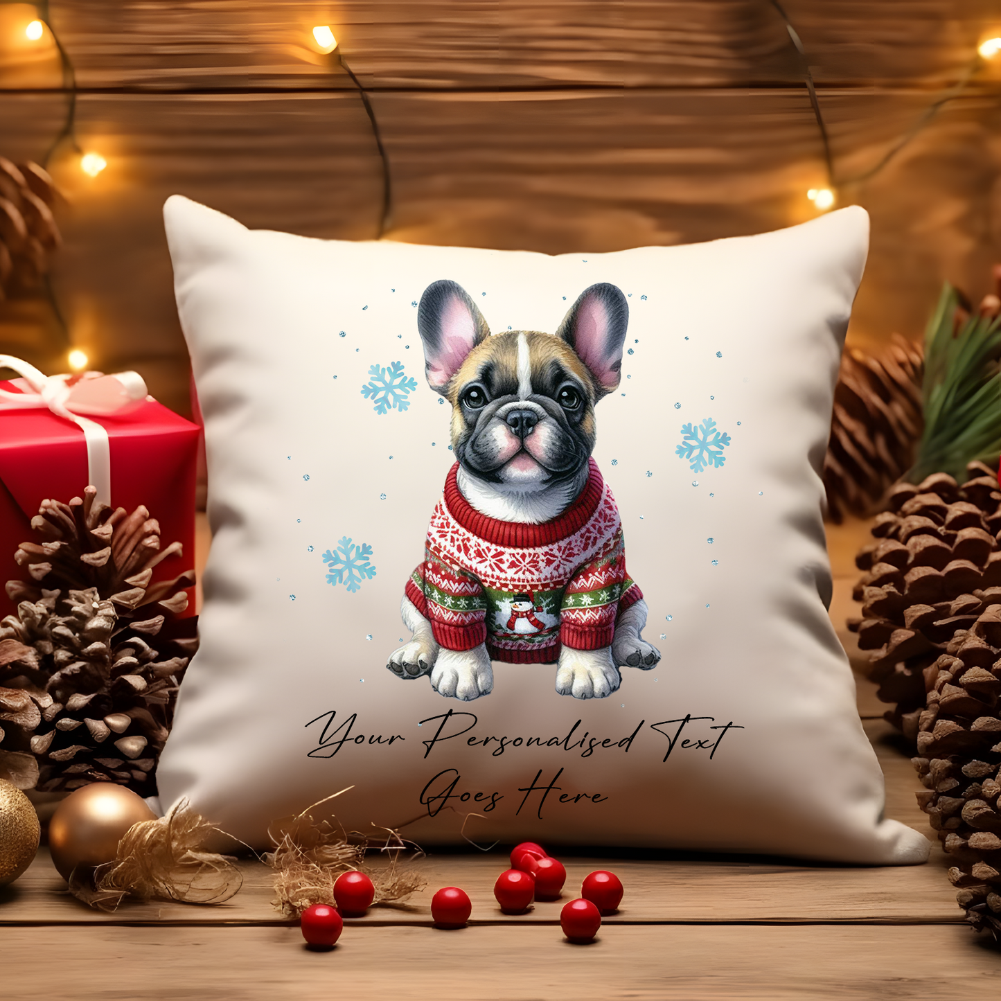 Personalised Black French Bulldog Dog Christmas Jumper Cushion Cover Gift