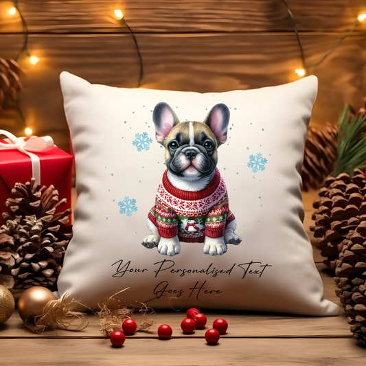 Personalised French Bulldog Dog Christmas Jumper Cushion Cover Gift