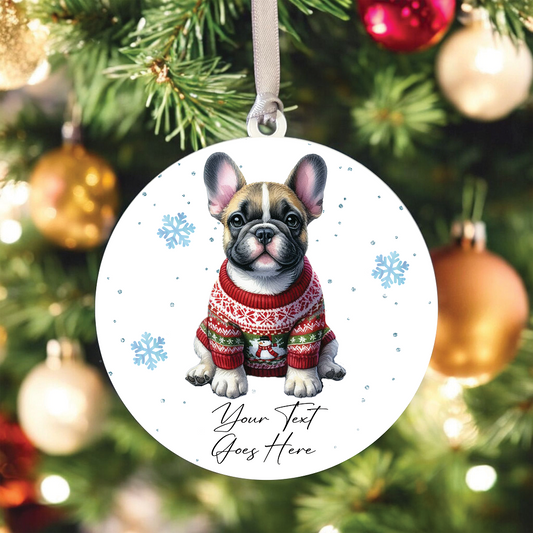 A Personalised French Bulldog Jumper Dog Hanging Bauble Decoration