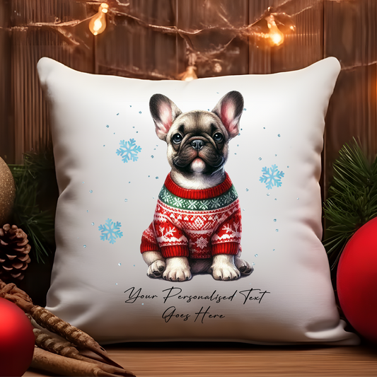 Personalised French Bulldog Dog Christmas Jumper Cushion Cover Gift - Style B