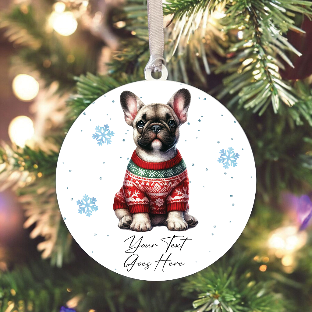 A Personalised French Bulldog Jumper Dog Hanging Bauble Decoration - Style B