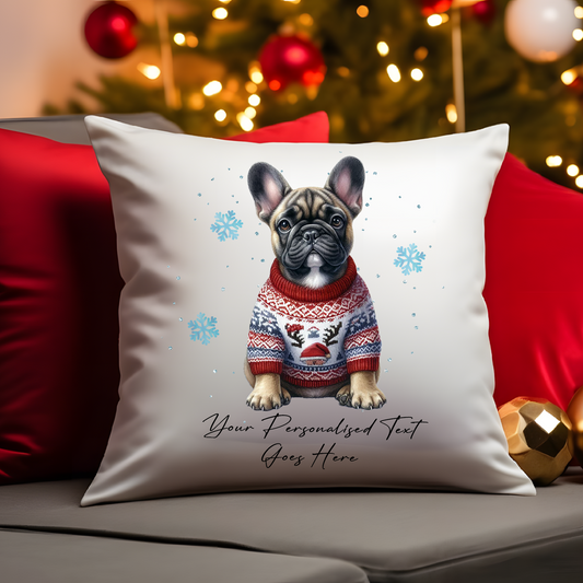 Personalised French Bulldog Dog Christmas Jumper Cushion Cover Gift - Style C