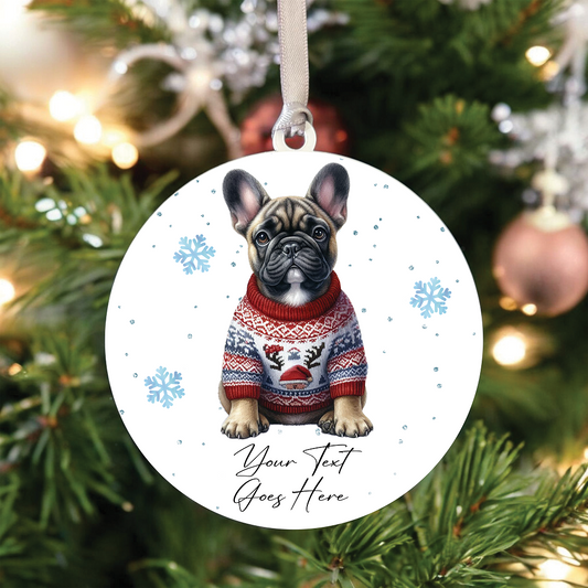 A Personalised French Bulldog Jumper Dog Hanging Bauble Decoration - Style C