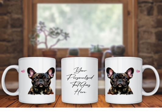 Personalised Dog Gift Mug - Bridle French Bulldog with Custom Message and Optional Hearts