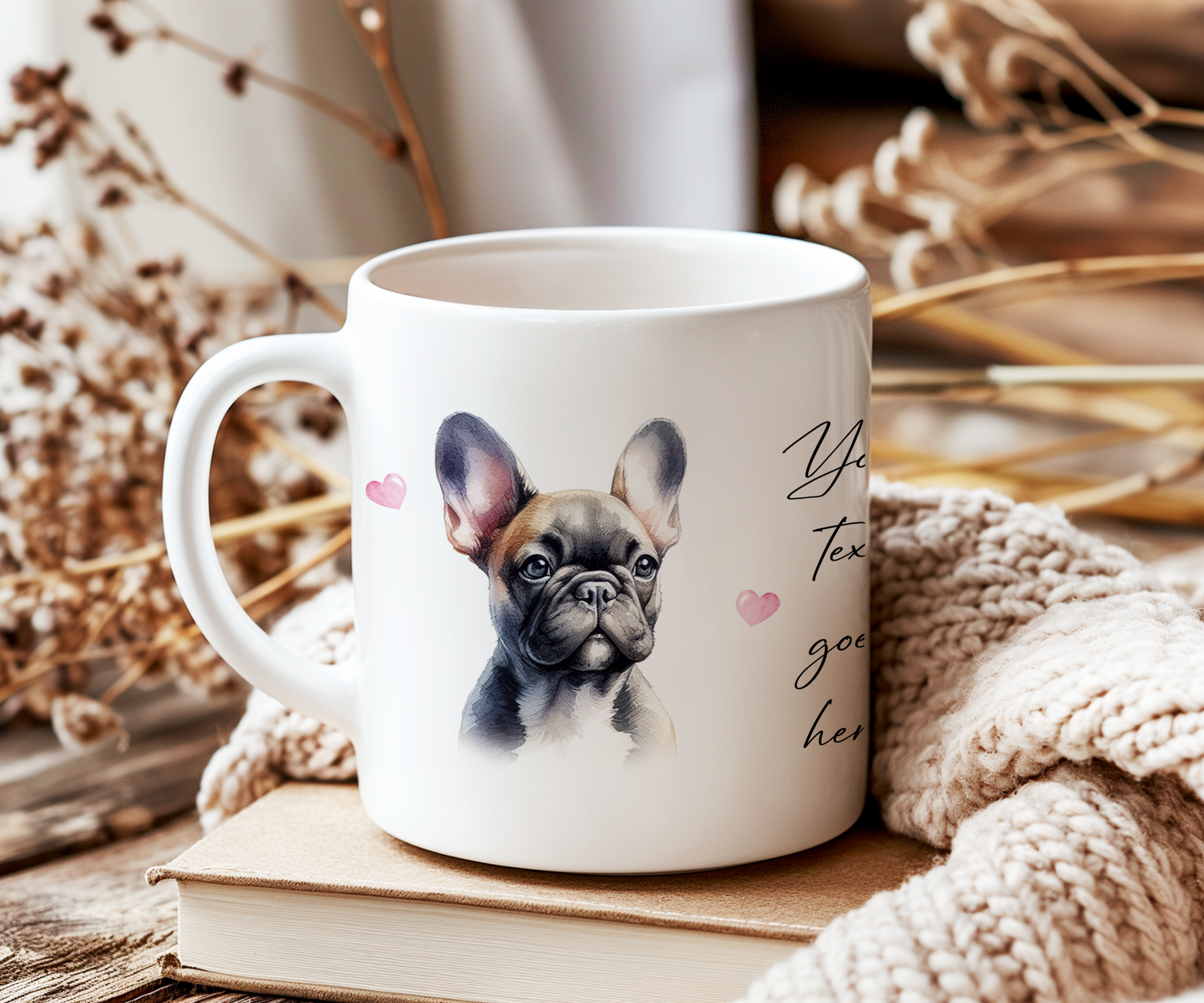 Personalised Dog Gift Mug - French Bulldog with Custom Message and Optional Hearts