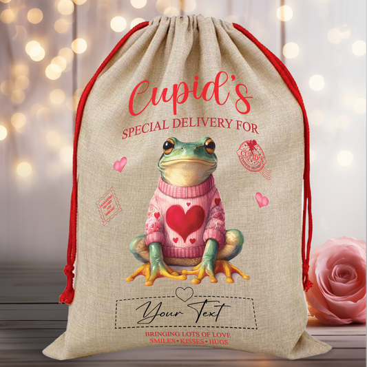 Personalised Animal Love Heart Valentine Anniversary Gift Sack - Frog