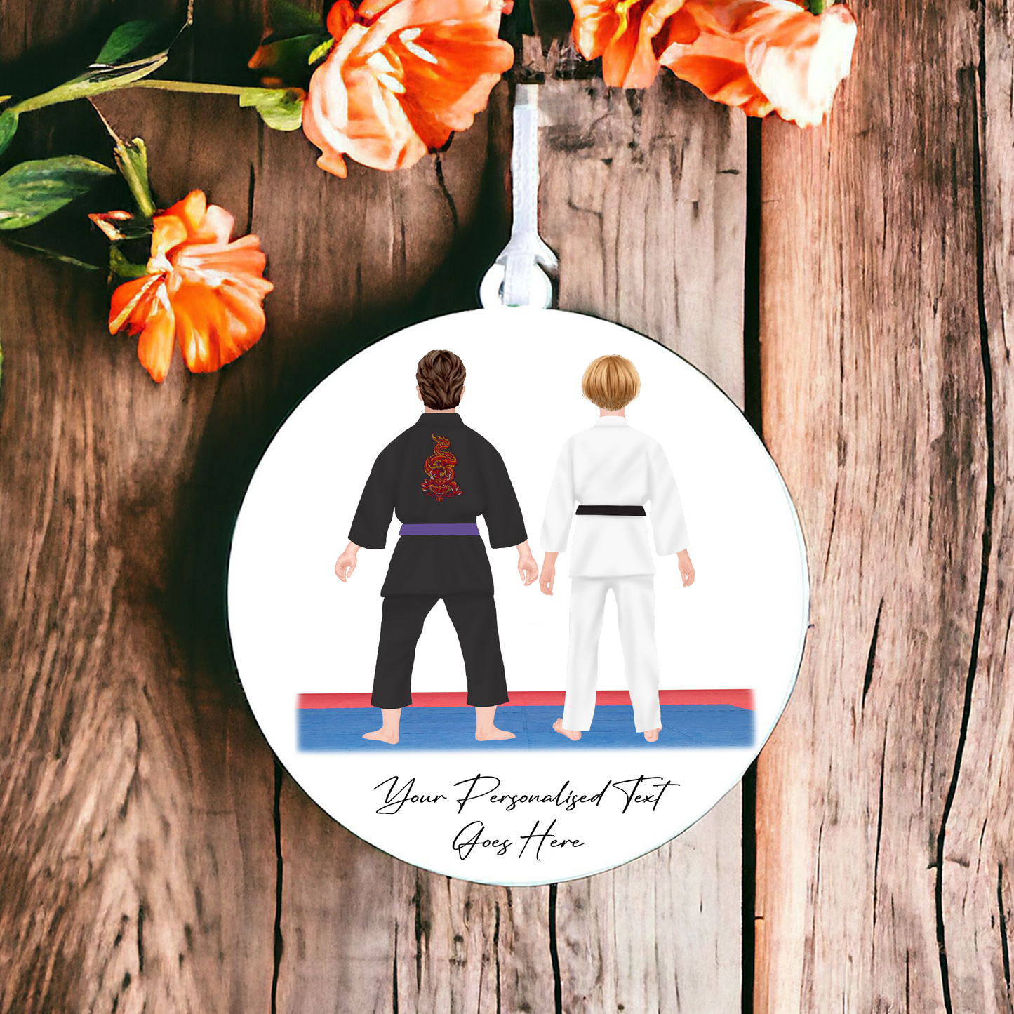 Personalised Karate, Judo, Ju Jitsu, Taekwondo Martial Arts Gi Creator - Hanging Decoration - 2 People