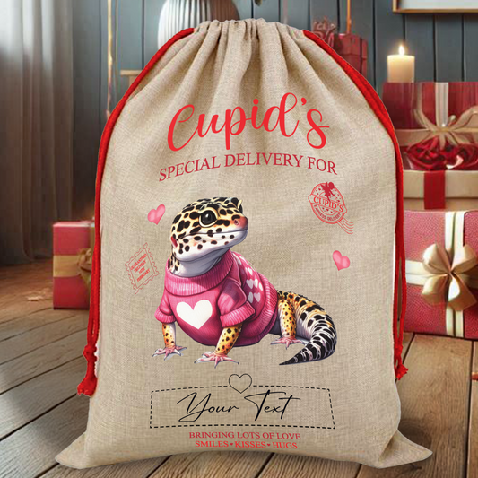 Personalised Animal Love Heart Valentine Anniversary Gift Sack - Gecko