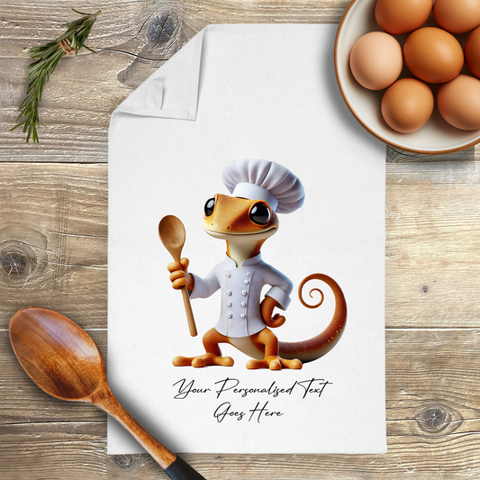 Personalised Toon Animal Chef Gecko Tea Towel