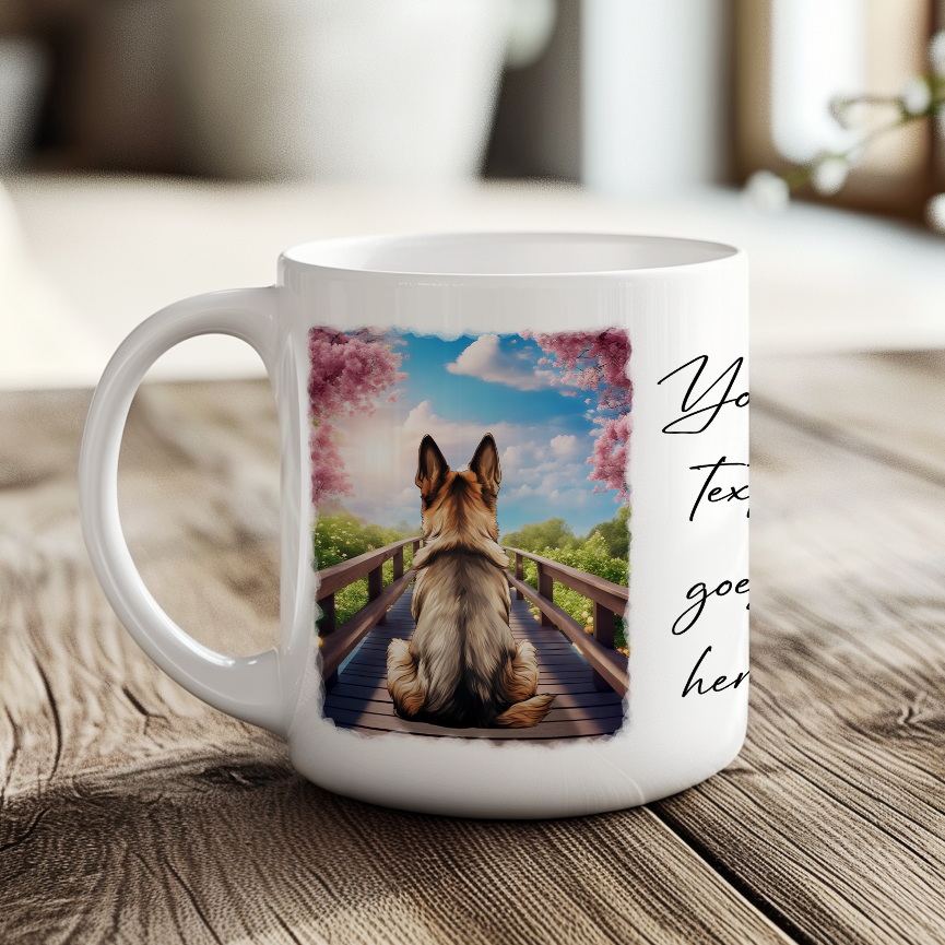 Personalised Bridge Dog Memorial German Shepherd - Keepsake Gift Mug, by Floppsie Moppsie – floppsiemoppsie at floppsiemoppsie.co.uk