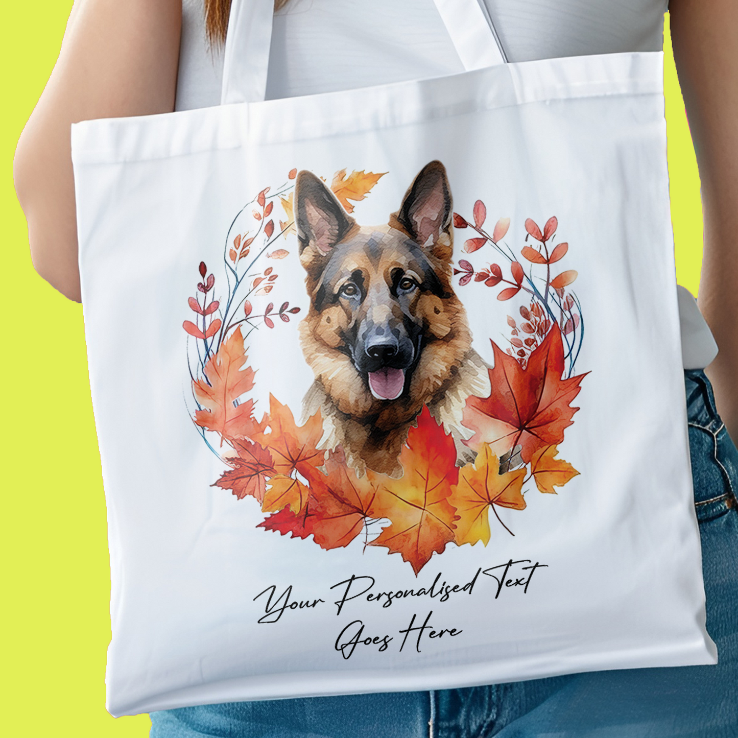 Personalised Dog Autumn Wreath German Shepherd Tote Bag