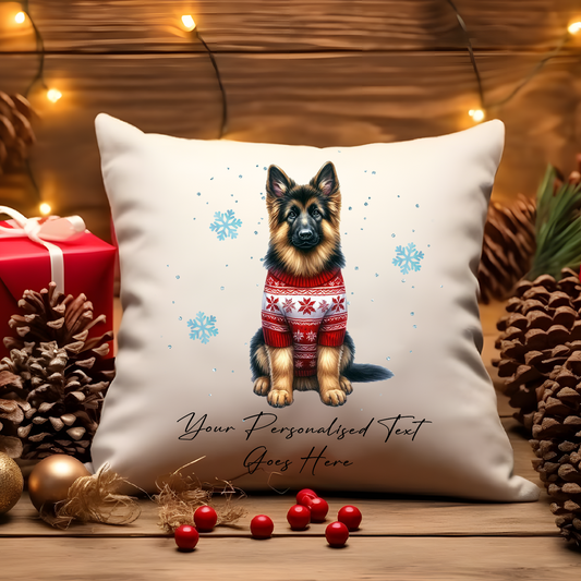 Personalised German Shepherd Dog Christmas Jumper Cushion Cover Gift