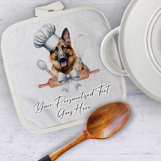 Personalised Dog In Chef Hat Gift Pot Holder / Grab - German Shepherd