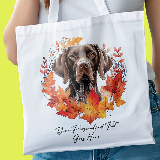 Personalised Dog Autumn Wreath German Shorthaired Pointer (Liver & White) Tote Bag