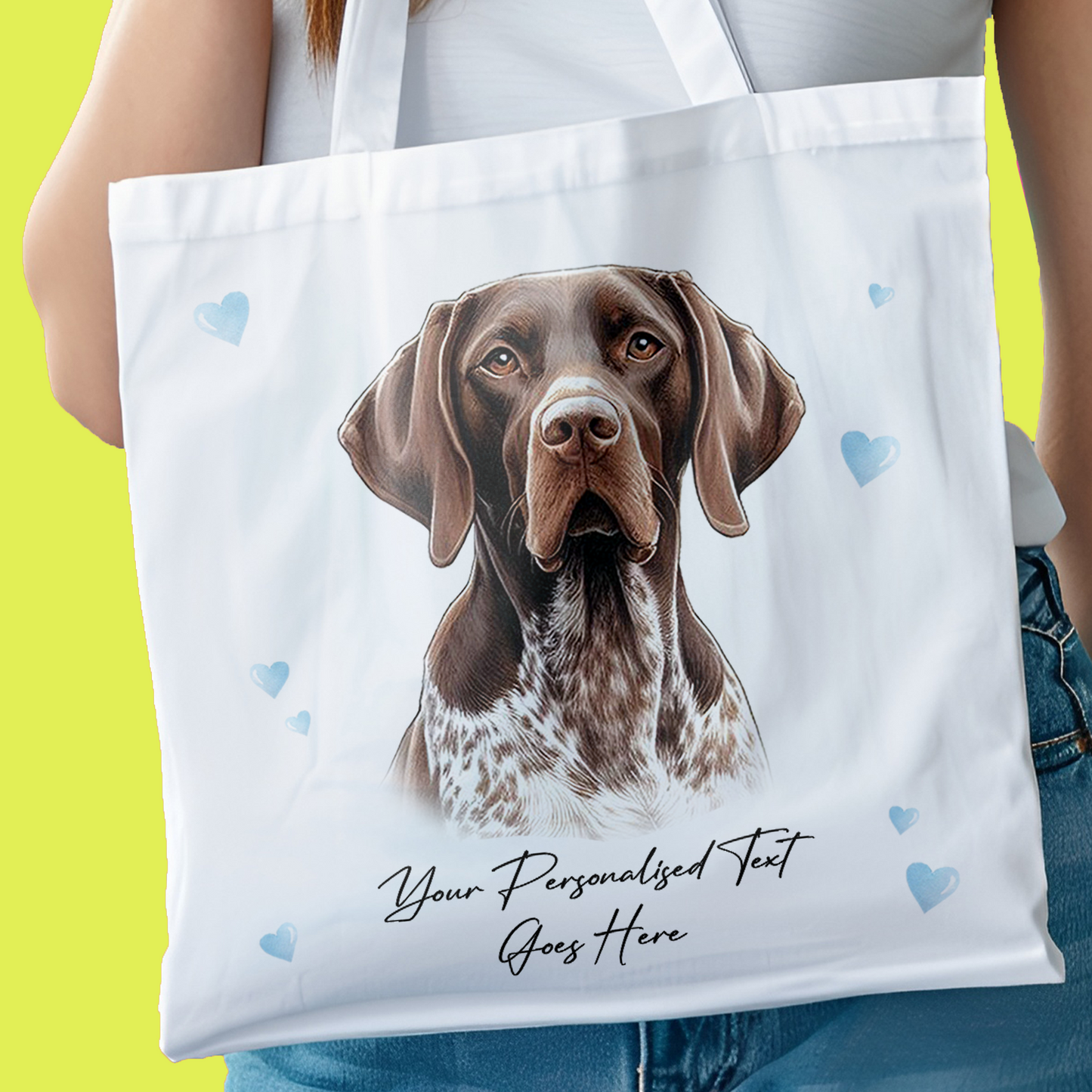 Personalised Dog Love Hearts German Shorthaired Pointer (Liver & White) Tote Bag