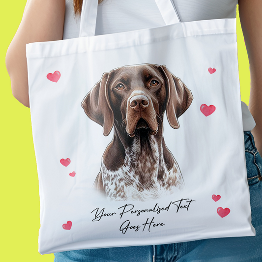 Personalised Dog Love Hearts German Shorthaired Pointer (Liver & White) Tote Bag