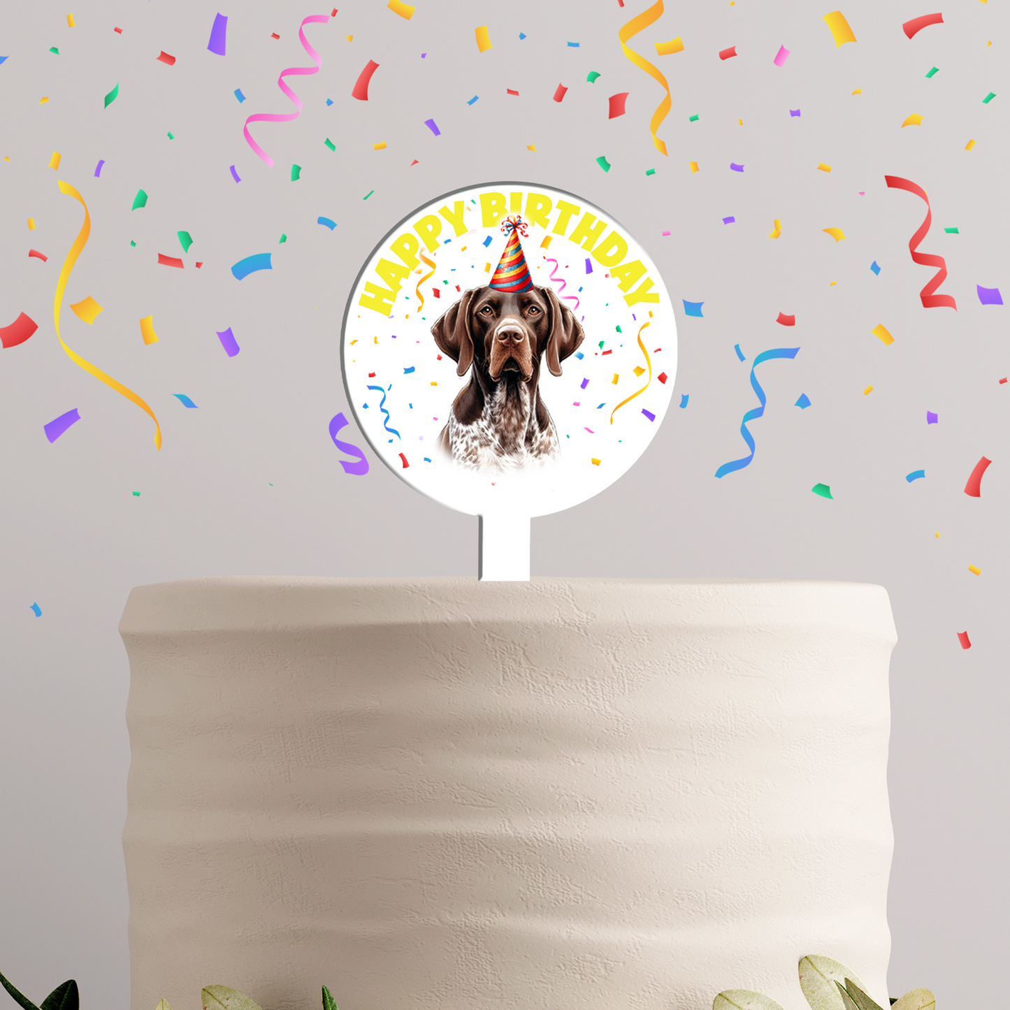 Personalised Dog Party Hat Cake Topper - German Shorthaired Pointer - Liver and White