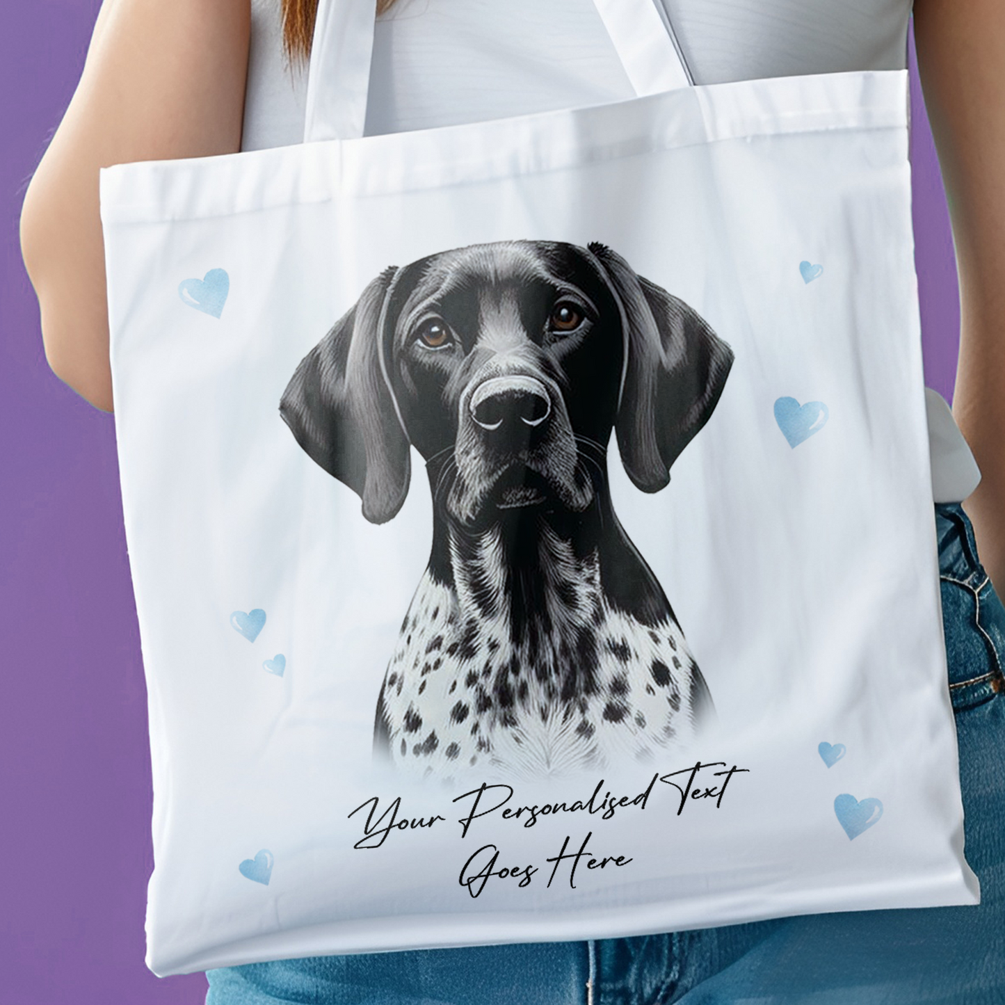 Personalised Dog Love Hearts German Shorthaired Pointer (Black & White) Tote Bag