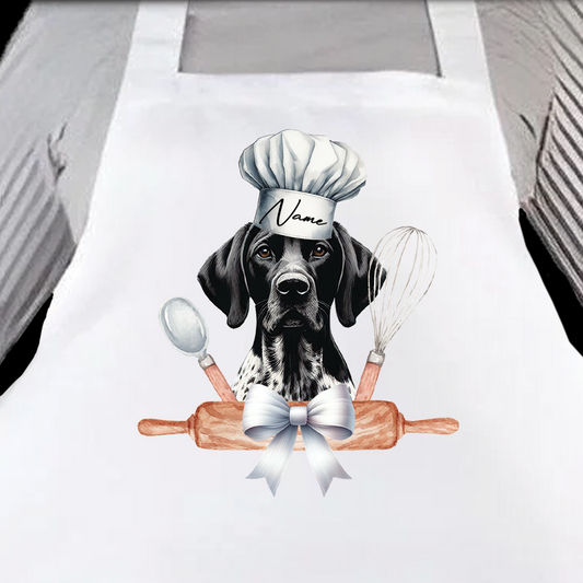 Personalised Pet Chef Dog - Black and White Shorthaired Pointer - Keepsake Gift Kitchen Baking Cooking Apron, by Floppsie Moppsie – floppsiemoppsie at floppsiemoppsie.co.uk