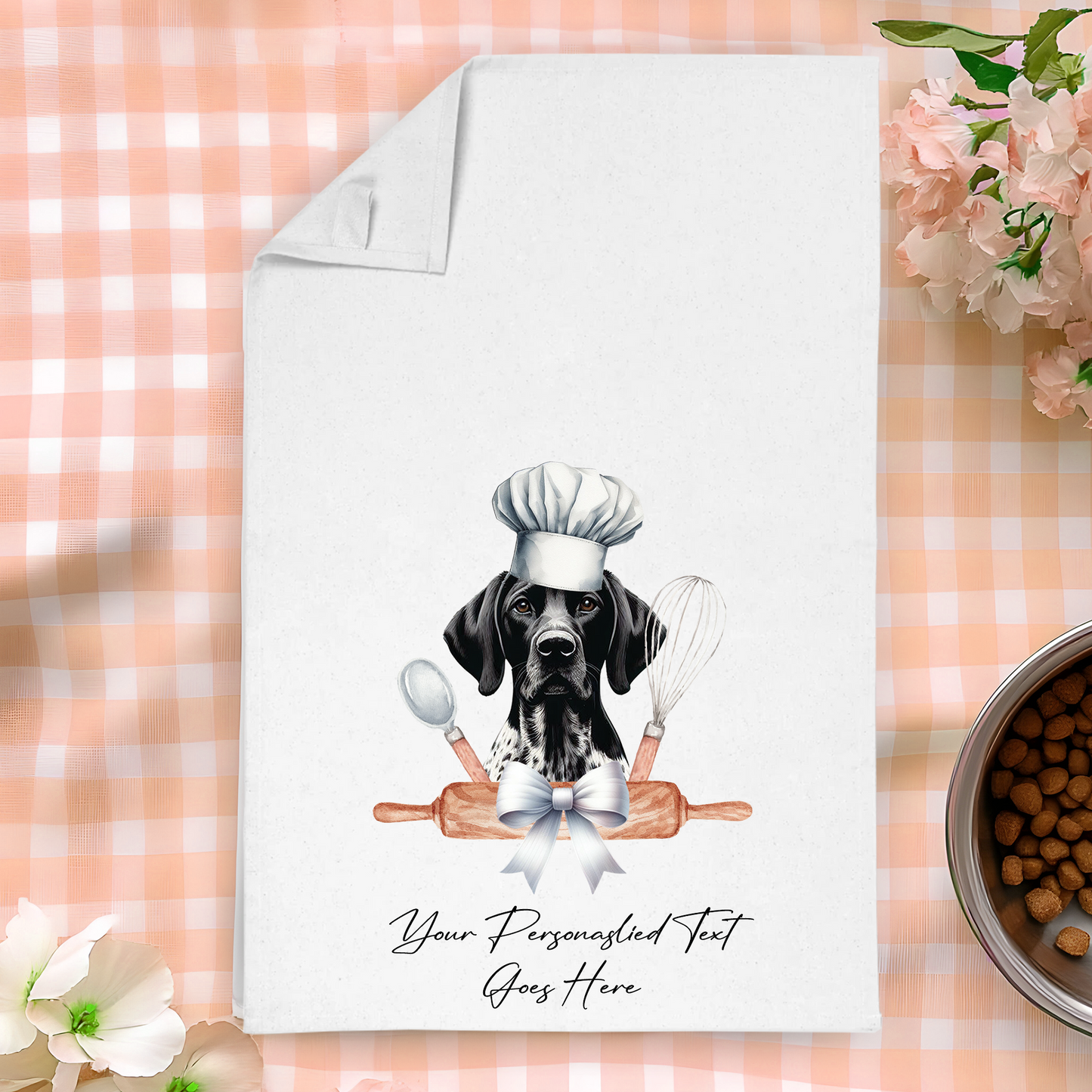 Personalised Dog In Chef Hat Gift Tea Towel - German Shorthaired Pointer - Black and White