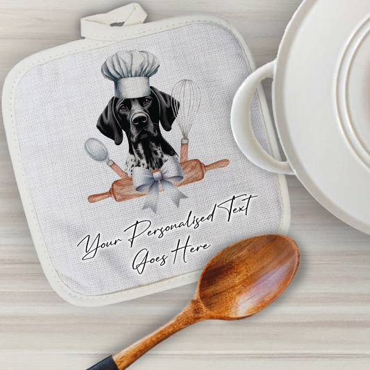 Personalised Dog In Chef Hat Gift Pot Holder / Grab - German Shorthaired Pointer - Black and White