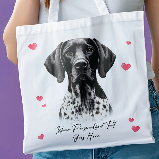 Personalised Dog Love Hearts German Shorthaired Pointer (Black & White) Tote Bag