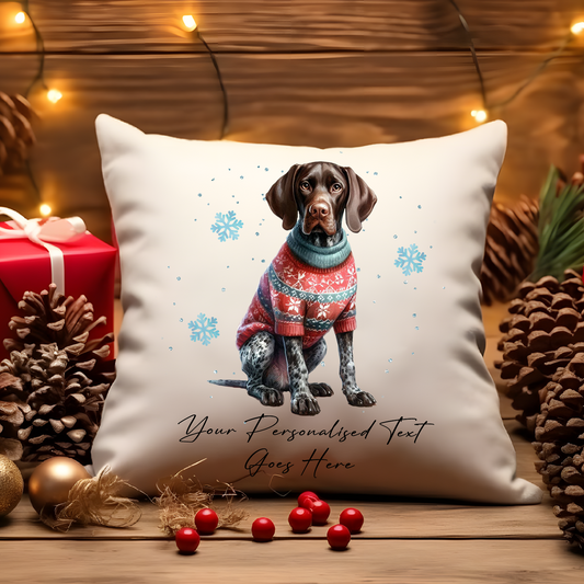 Personalised German Shorthaired Pointer Dog Christmas Jumper Cushion Cover Gift