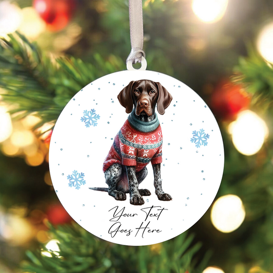 A Personalised German Shorthaired Pointer Jumper Dog Hanging Bauble Decoration