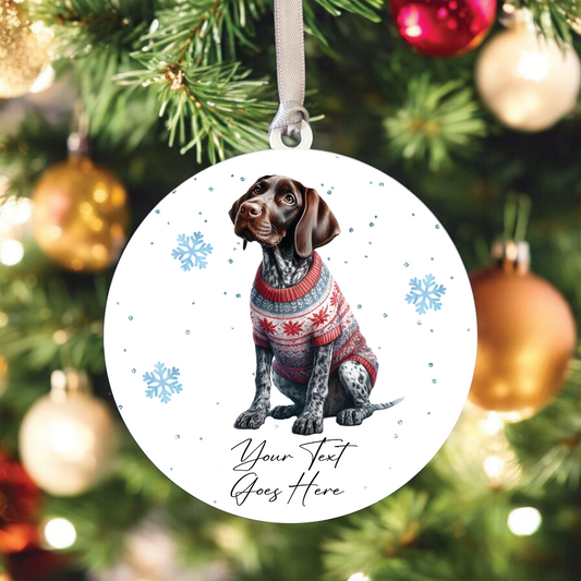 A Personalised German Shorthaired Pointer Jumper Dog Hanging Bauble Decoration - Style C