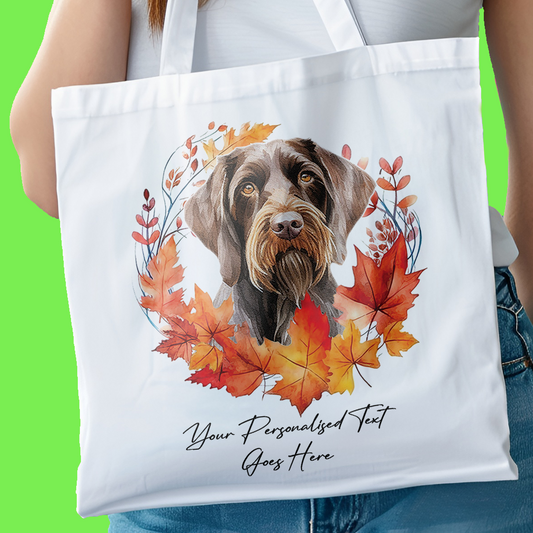 Personalised Dog Autumn Wreath German Wirehaired Pointer Tote Bag