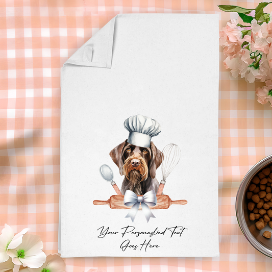 Personalised Dog In Chef Hat Gift Tea Towel - German Wirehaired Pointer