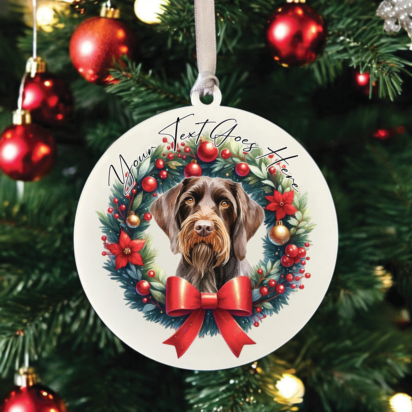 Personalised German Wirehaired Pointer Dog Christmas Wreath - Hanging Bauble Decoration