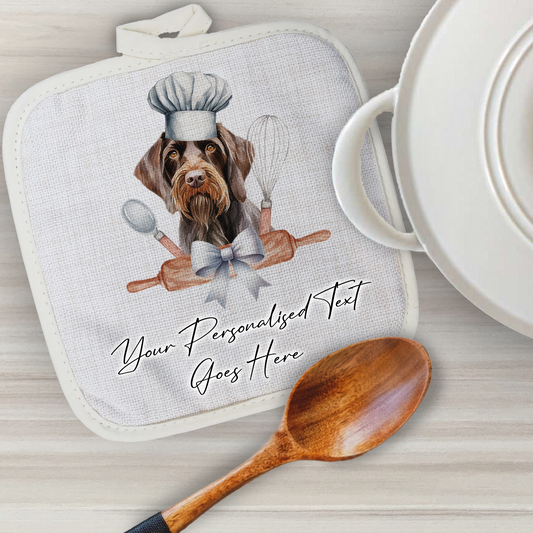 Personalised Dog In Chef Hat Gift Pot Holder / Grab - German Wirehaired Pointer