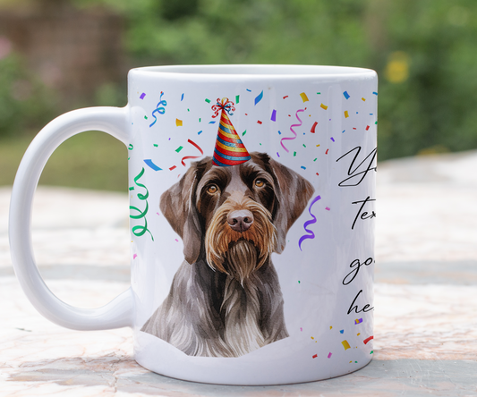 Personalised Dog Gift Mug - German Wirehaired Pointer with Birthday Congratulations Party Hat