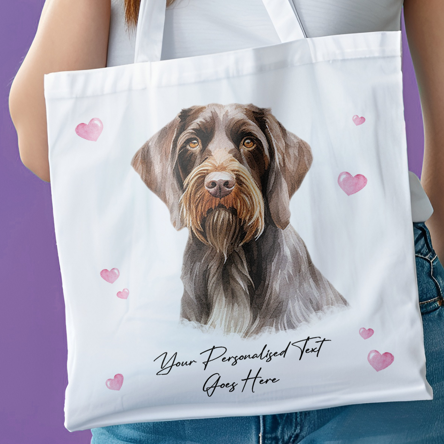 Personalised Dog Love Hearts German Wirehaired Pointer Tote Bag