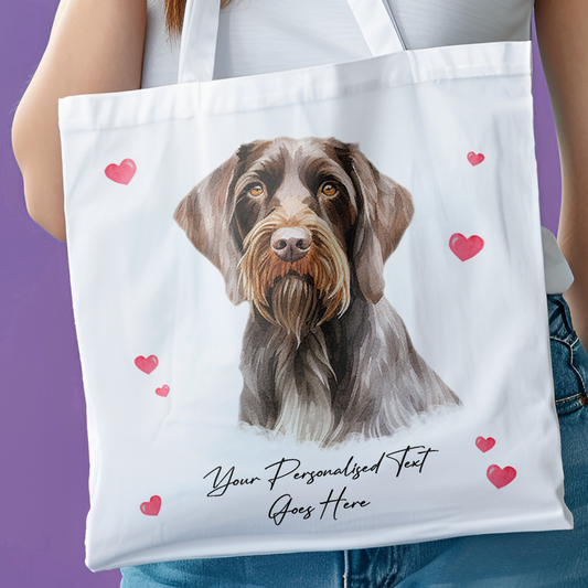 Personalised Dog Love Hearts German Wirehaired Pointer Tote Bag