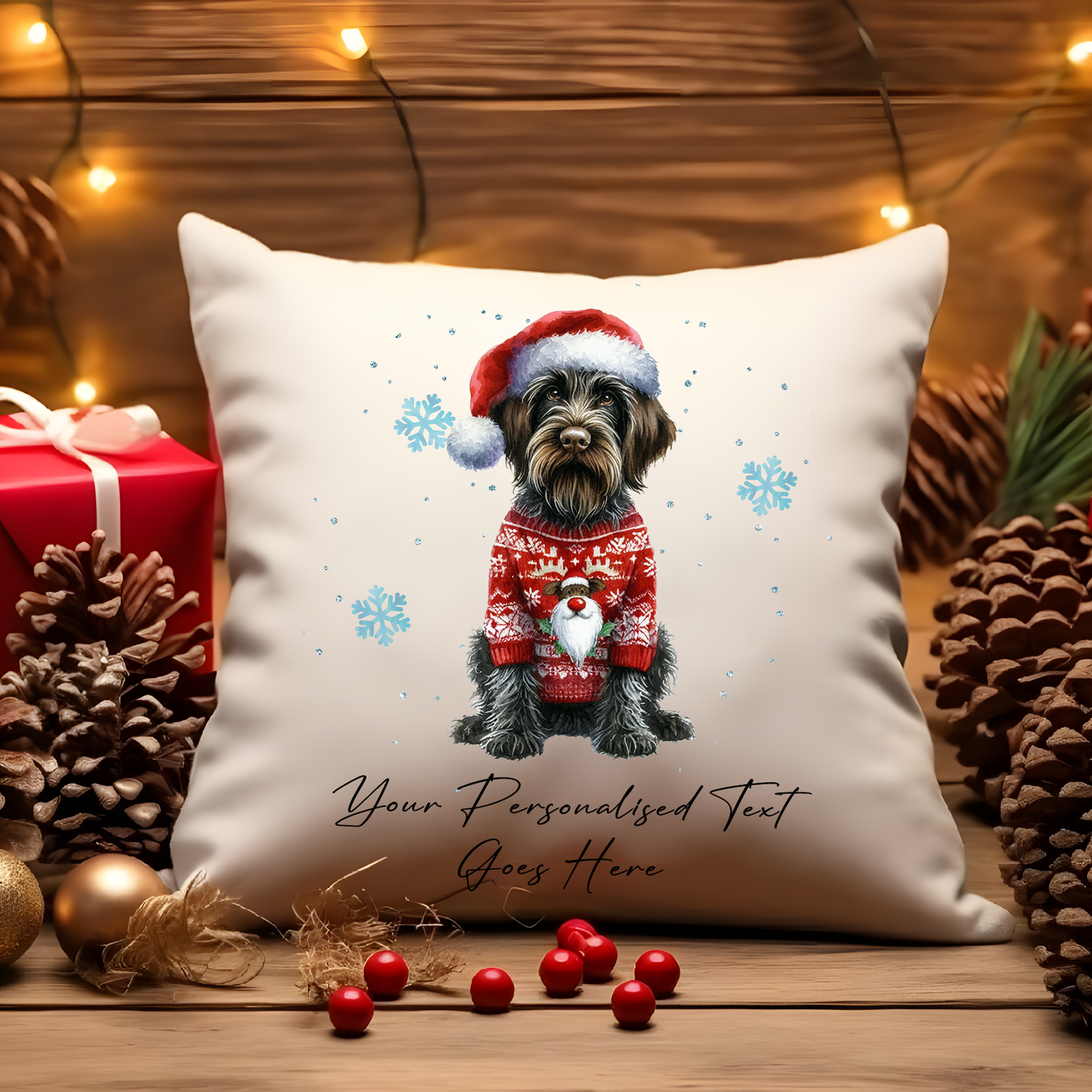 Personalised German Wirehaired Pointer Dog Christmas Jumper Cushion Cover Gift